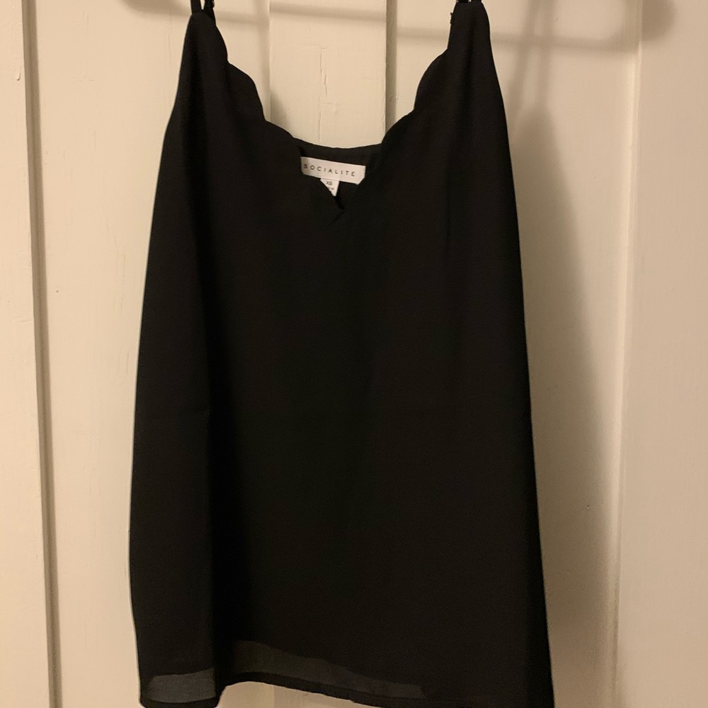 Socialite Scalloped Black Tank